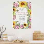 Poster Maman to Bee Bumblebee Sunflower Rose Hydrangeas (Cuisine)