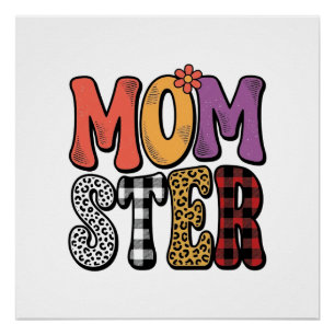 Poster Maman Vintage Maman Léopard Carreaux Typographie C