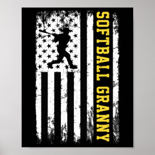 Poster Mamie de softball Drapeau américain vintage Usa