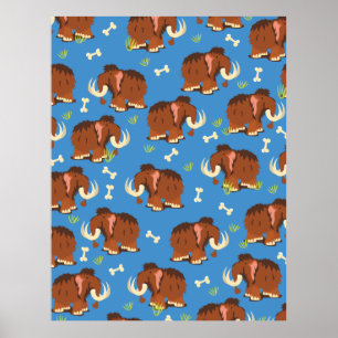 Poster Mammoth Motif dessin animé mignon.