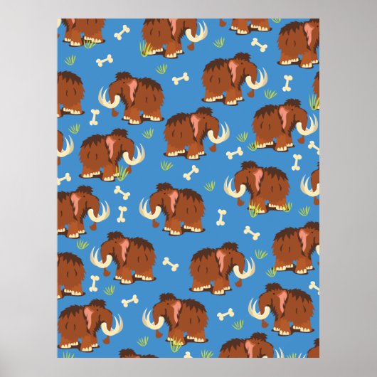 Poster Mammoth Motif dessin animé mignon. (Devant)