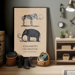 Poster Mammouth laineux et squelette Animaux préhistoriqu