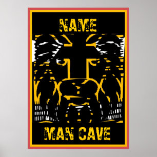 Poster Man Cave Sign, modifier le nom, tête de lion
