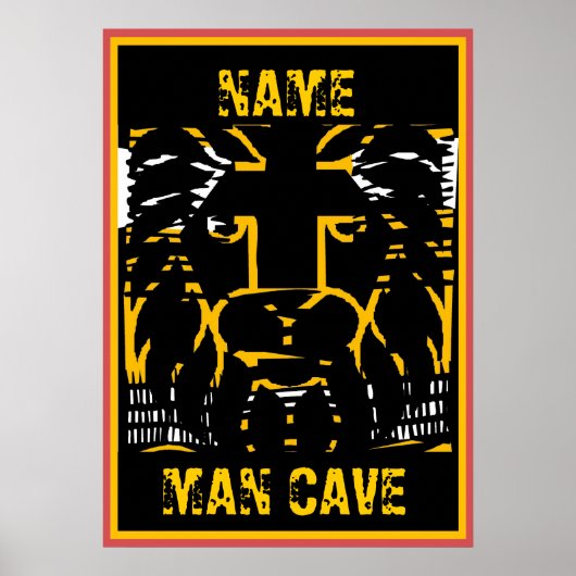 Poster Man Cave Sign, modifier le nom, tête de lion (Devant)