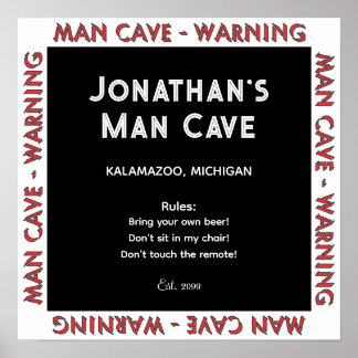 Poster Man Cave Sign Warning w Rules