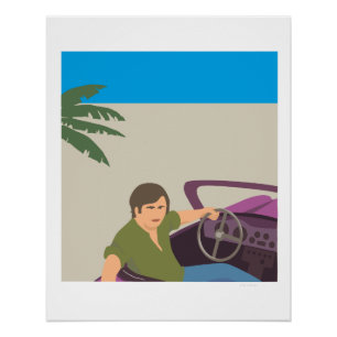poster man en sports car