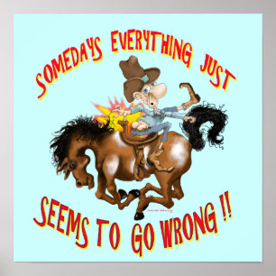 Poster man op paard achteruit grappig!