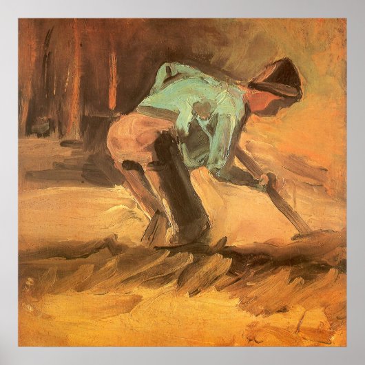 Poster Man Stooping with Stick or Spade, Vincent van Gogh (Devant)