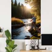 Poster *~* Man Sun Fishing Stream Nature AP49 (Bureau à domicile)