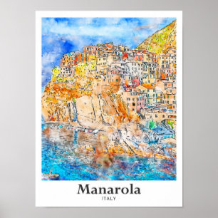 Poster Manarola Italie Voyage Aquarelle main tirée