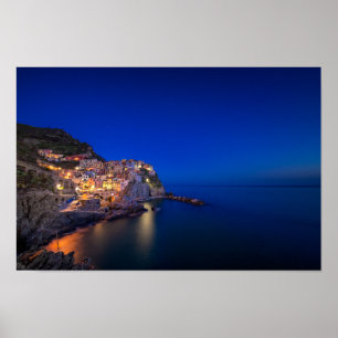 Poster Manarola town in the Cinque Terre in the evening