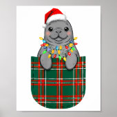 Poster Manatee Buffalo Plaid Green Red White Cket Christm (Devant)