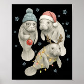 Poster Manatee Christmas Manatee Santa Reindeer Lights Wo (Devant)