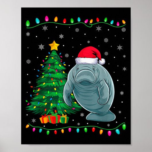 Poster Manatee Santa Hat Men Women Kids Christmas Tree Li (Devant)