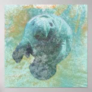 Poster Manatee Sea Cow Art brillant