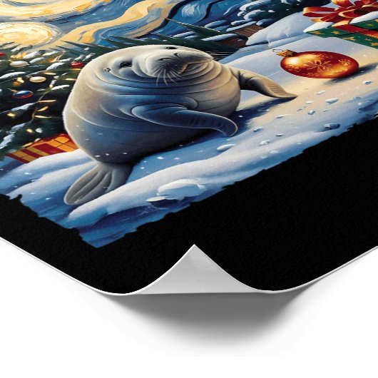 Poster Manatee Van Gogh Style Starry Night Christmas Wint (Coin)