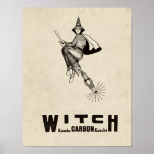 Poster Manche à  balai vintage Halloween de casquette d