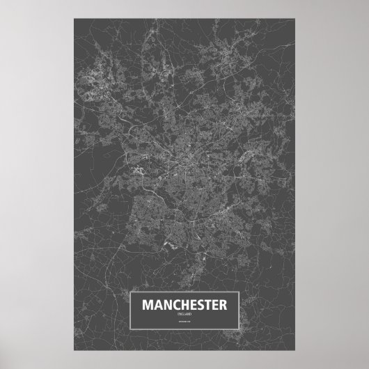Poster Manchester, Angleterre (blanc sur noir) (Devant)