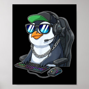 Poster Manchette de gamer de pingouin drôle de pingouins 