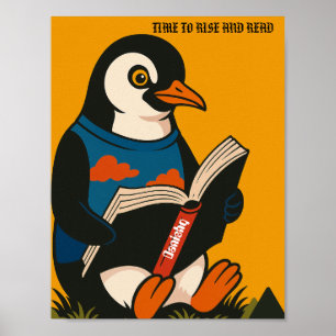 Poster Manchot avec un livre — Il est temps de se lever e
