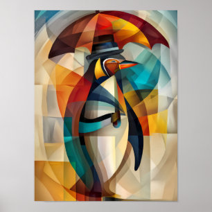Poster Manchot charmant – Dandy cubiste sous la pluie