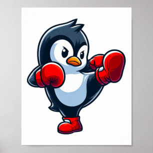 Poster Manchot de dessin animé cool combattant de boxe 