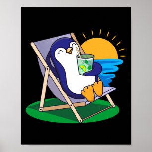 Poster Manchot drôle oiseau saison d'été plage cadeau hom