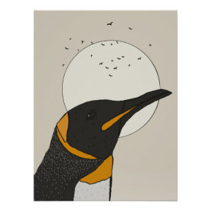 Poster Manchot solitaire sous la lune