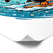 Poster Manchot surfeur et requin high five (Coin)