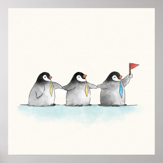 Poster Manchots suiveurs du chef (Devant)