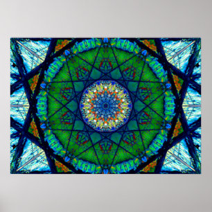 Poster Mandala abstrait kaléïdoscopique coloré de la