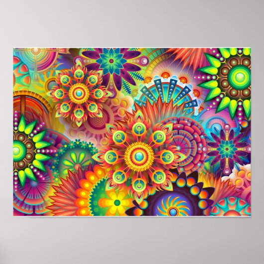 Poster Mandala Abstrait Spirituel Psychedélique Trippy (Devant)