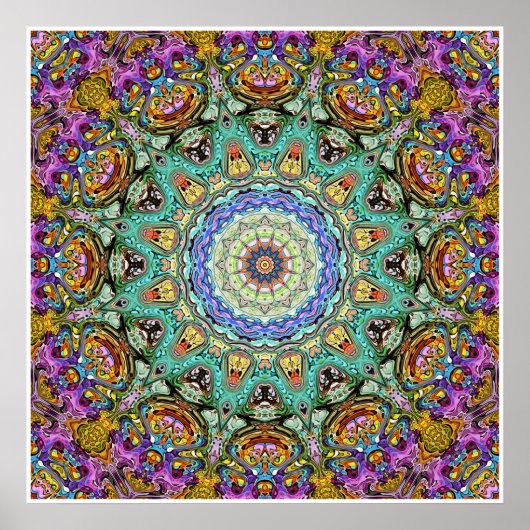 Poster Mandala Abstrait Vert Et Violet (Devant)