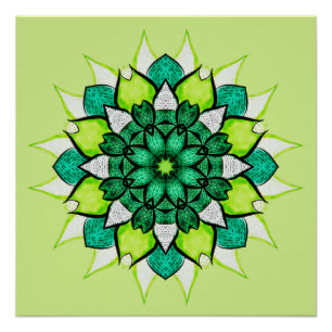 Poster Mandala Abstraite Fleur verte