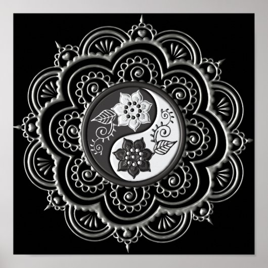 Poster Mandala Argent et Noir (Devant)