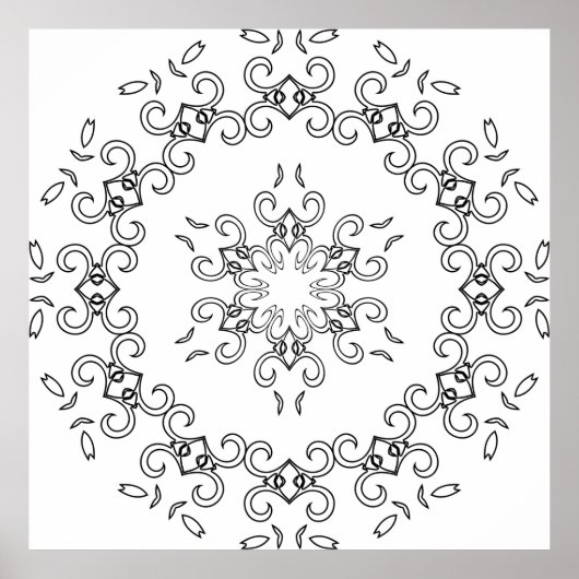 Poster Mandala au feuillage fleuri avec arabesques élégan (Devant)