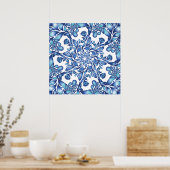 Poster Mandala aux fleurs et aux feuilles en blues (Cuisine)