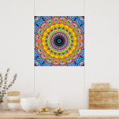 Poster Mandala bleu clair et jaune (Cuisine)
