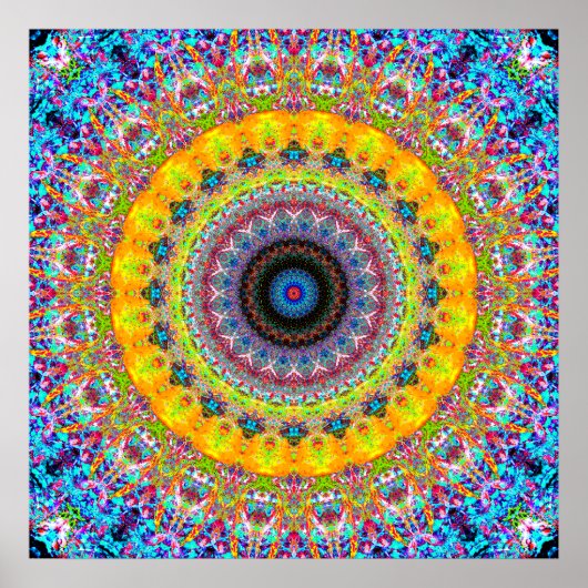 Poster Mandala bleu clair et jaune (Devant)