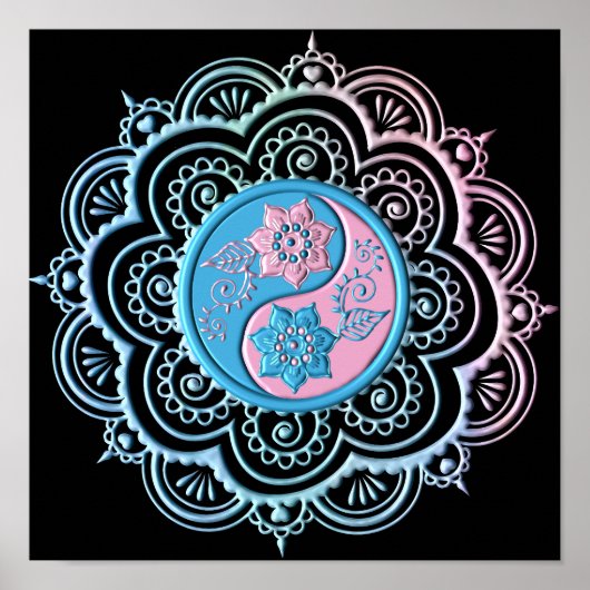 Poster Mandala bleu et rose (Devant)