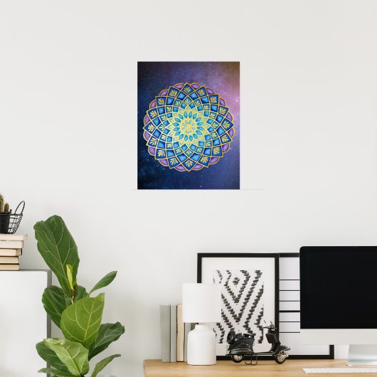 Poster Mandala Blue Purple Golden Flower Galaxy (Bureau à domicile)