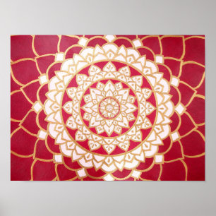 Poster Mandala Burgundy Gold Platinum White Luminous