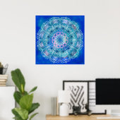 Poster Mandala contour blanc aquarelle bleue - (Bureau à domicile)