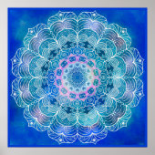 Poster Mandala contour blanc aquarelle bleue - (Devant)