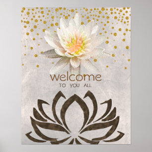 Poster Mandala Damask Lotus Bienvenue Méditation Yoga