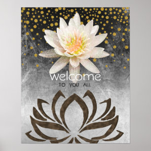 Poster Mandala Damask Lotus Bienvenue Méditation Yoga