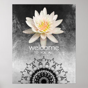 Poster Mandala Damask Lotus Bienvenue Méditation Yoga