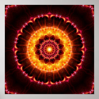 Poster mandala de feu rouge d'or