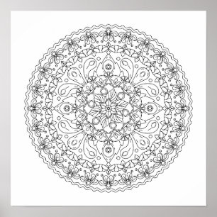 Poster Mandala de fleurs à colorier pour adultes