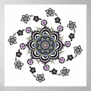Poster Mandala de fleurs en spirale moderne